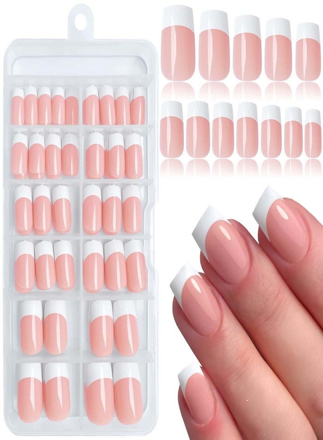 LuckForever Medium French Tip Press on Nails Square Fake Nails with Glue & Tabs, 144pc White French Tips Glue on Nails Press on Nails Medium Fake Nails Square False Acrylic Artificial Fingernails - Image 1